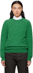 Drake's Green Brushed Shetland Crew Neck Sweater