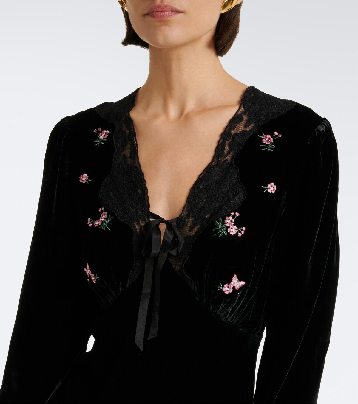 Rixo Carolina lace-trimmed velvet minidress