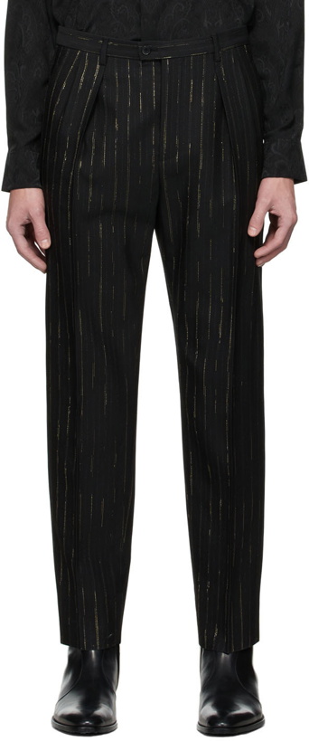 Photo: Saint Laurent Black Wool Pinstripe Trousers