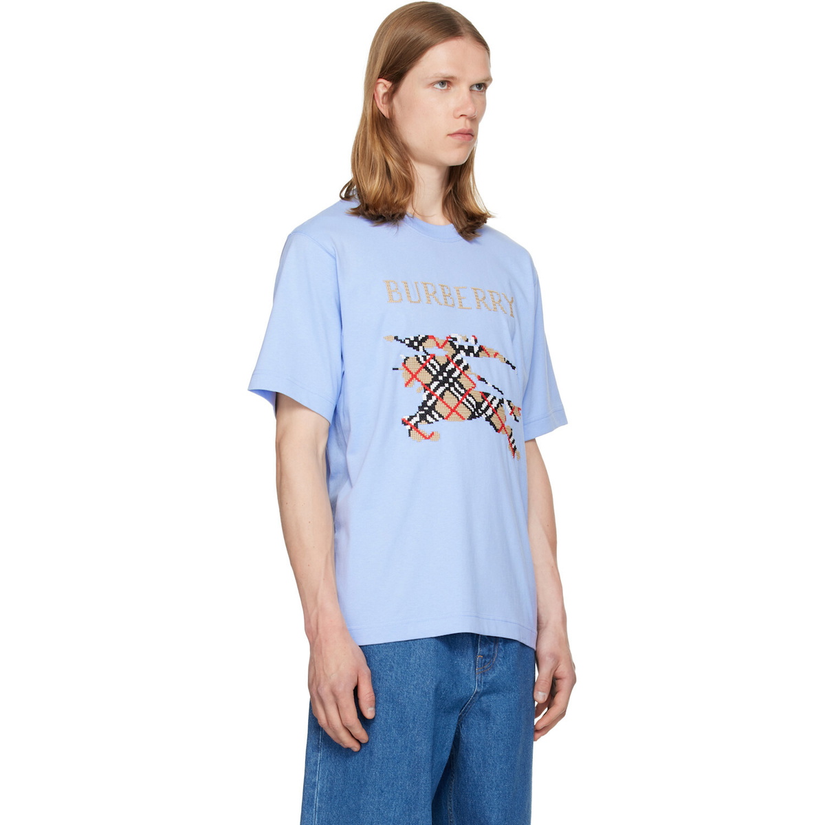 Burberry Blue Cross Stitch Knight Cotton T-shirt