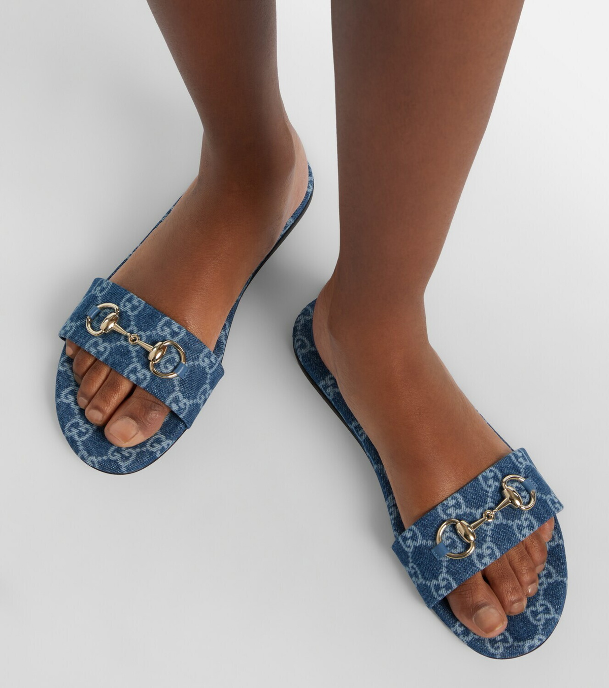 Gucci Horsebit GG denim slides