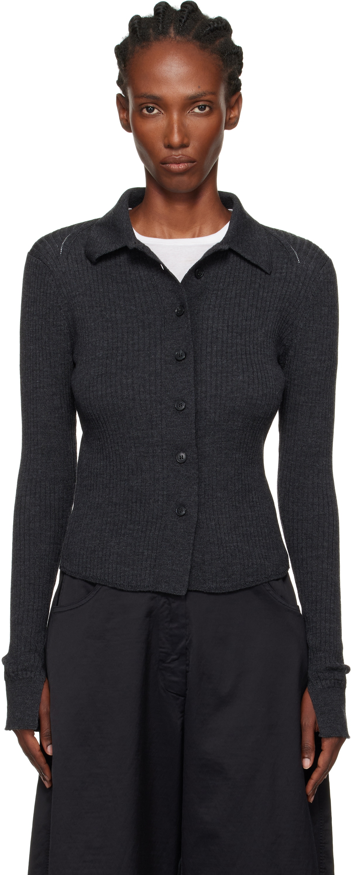 mfpen Gray Knitted Rib Cardigan