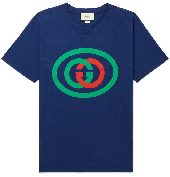 Photo: Gucci - Oversized Logo-Print Cotton-Jersey T-Shirt - Blue