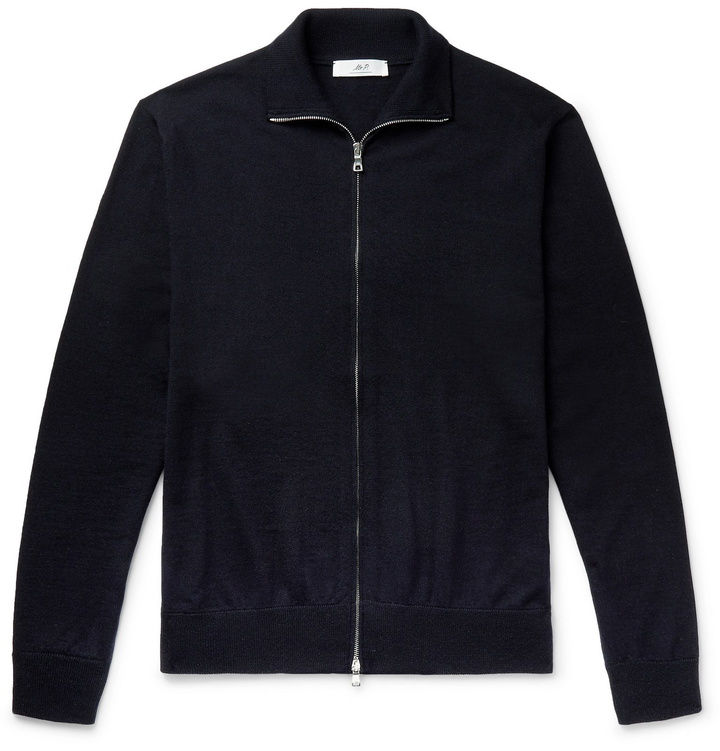 Photo: Mr P. - Merino Wool Zip-Up Cardigan - Blue