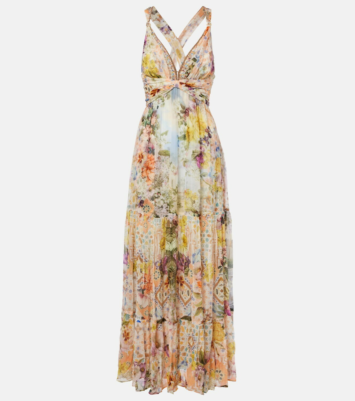 Camilla Embellished floral silk maxi dress