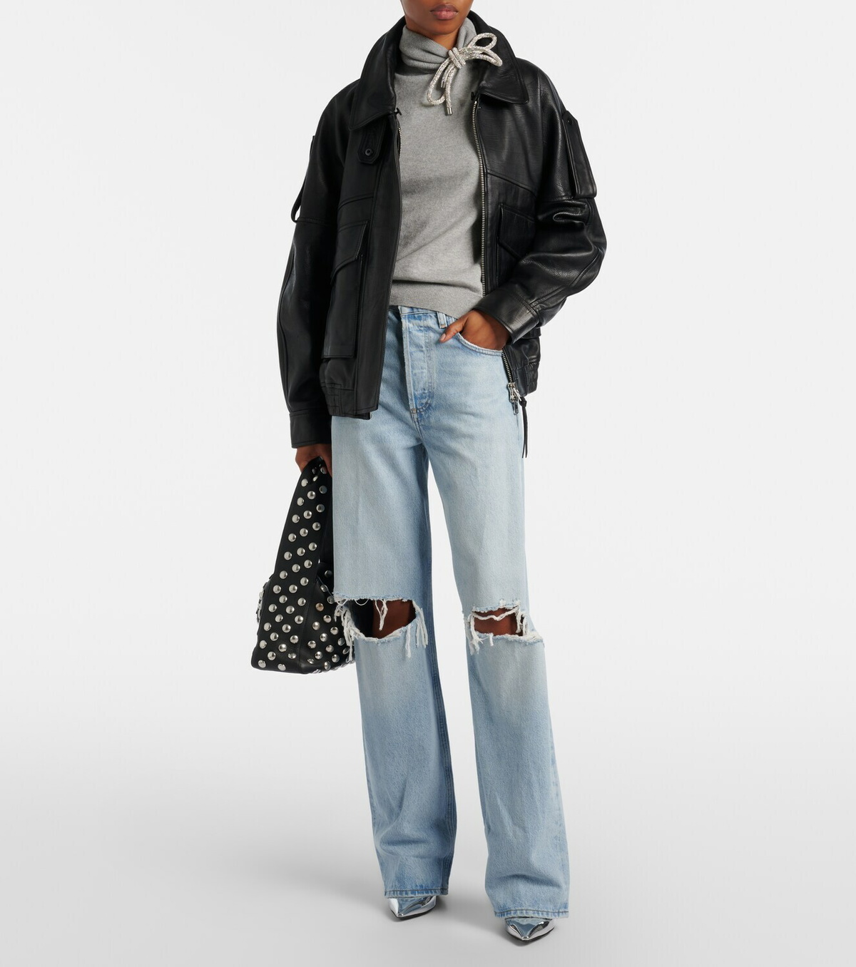 Area Embellished cotton and cashmere turtleneck sweater