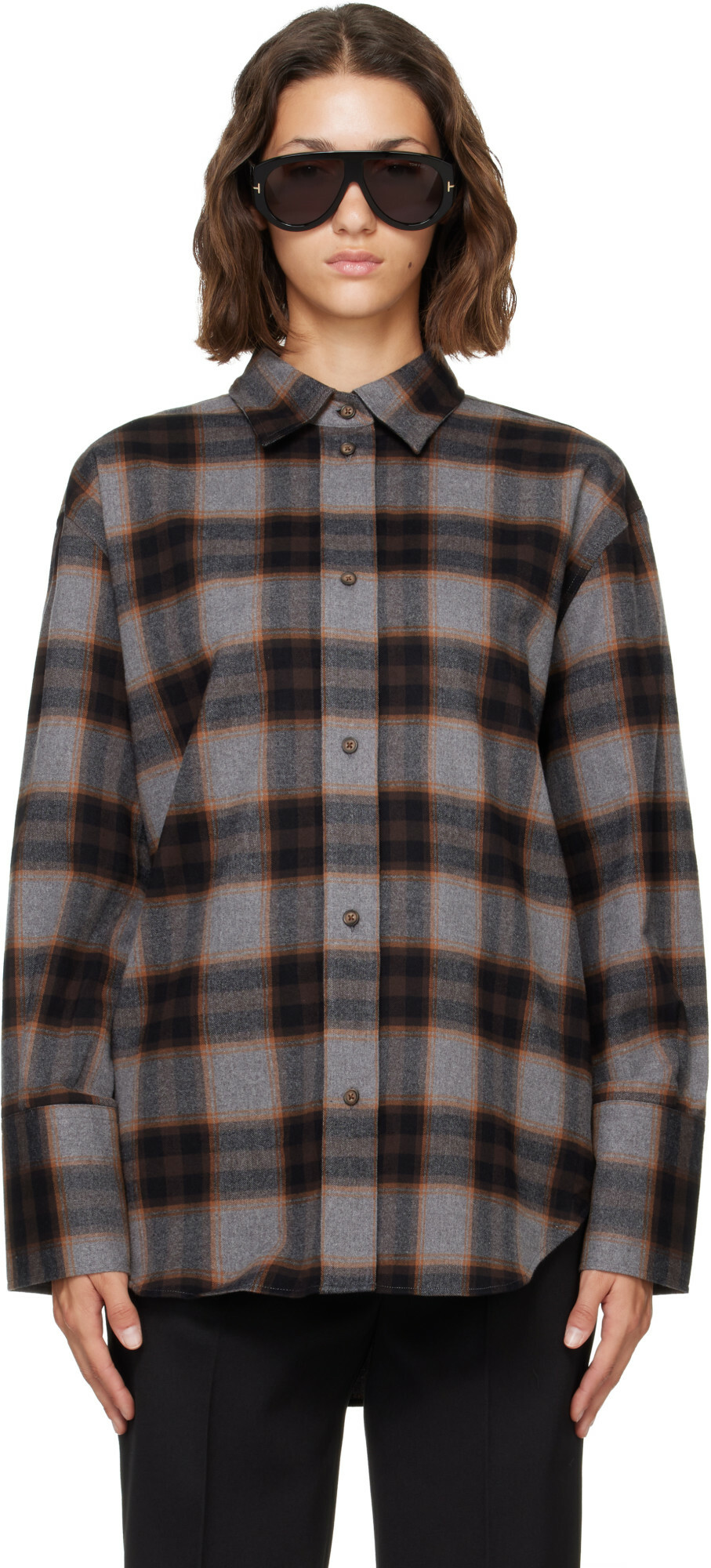 Róhe Gray Flannel Check Overshirt