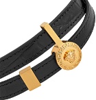 Versace - Croc-Effect Leather and Gold-Tone Wrap Bracelet - Black