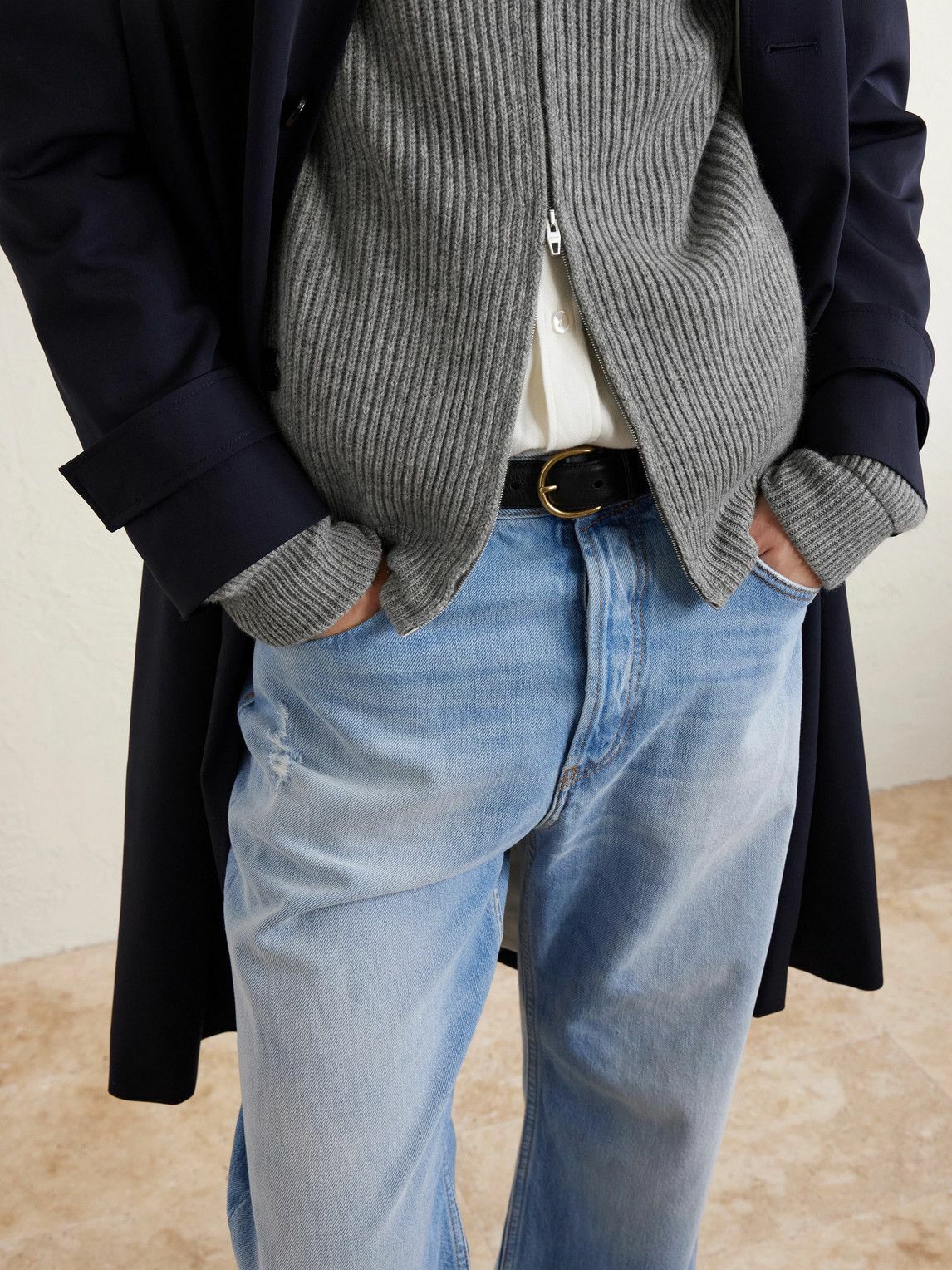 UMIT BENAN - Matt Ribbed Cashmere Zip-Up Cardigan - Gray