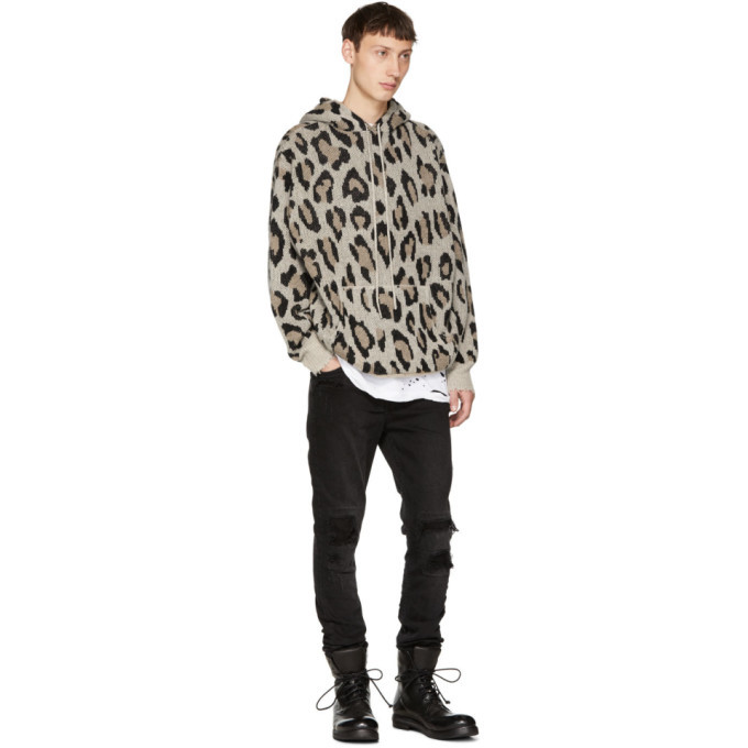 R13 Beige Leopard Cashmere Hoodie R13