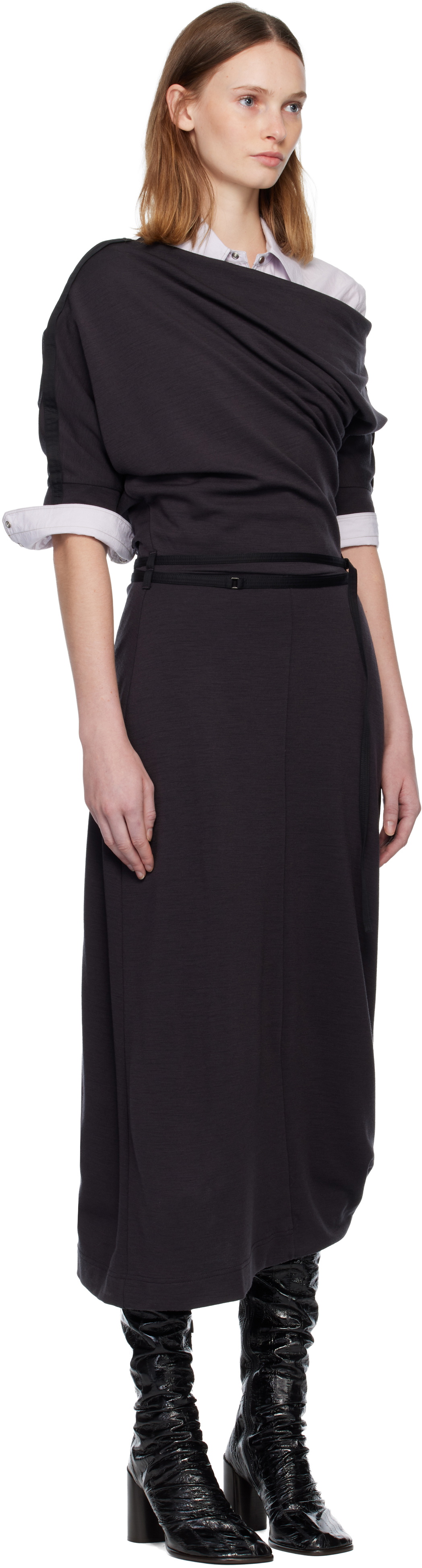 LEMAIRE Gray Twisted Hem Midi Dress