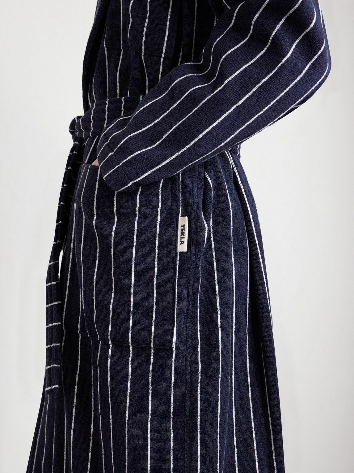TEKLA - Belted Striped Organic Cotton-Terry Robe - Black