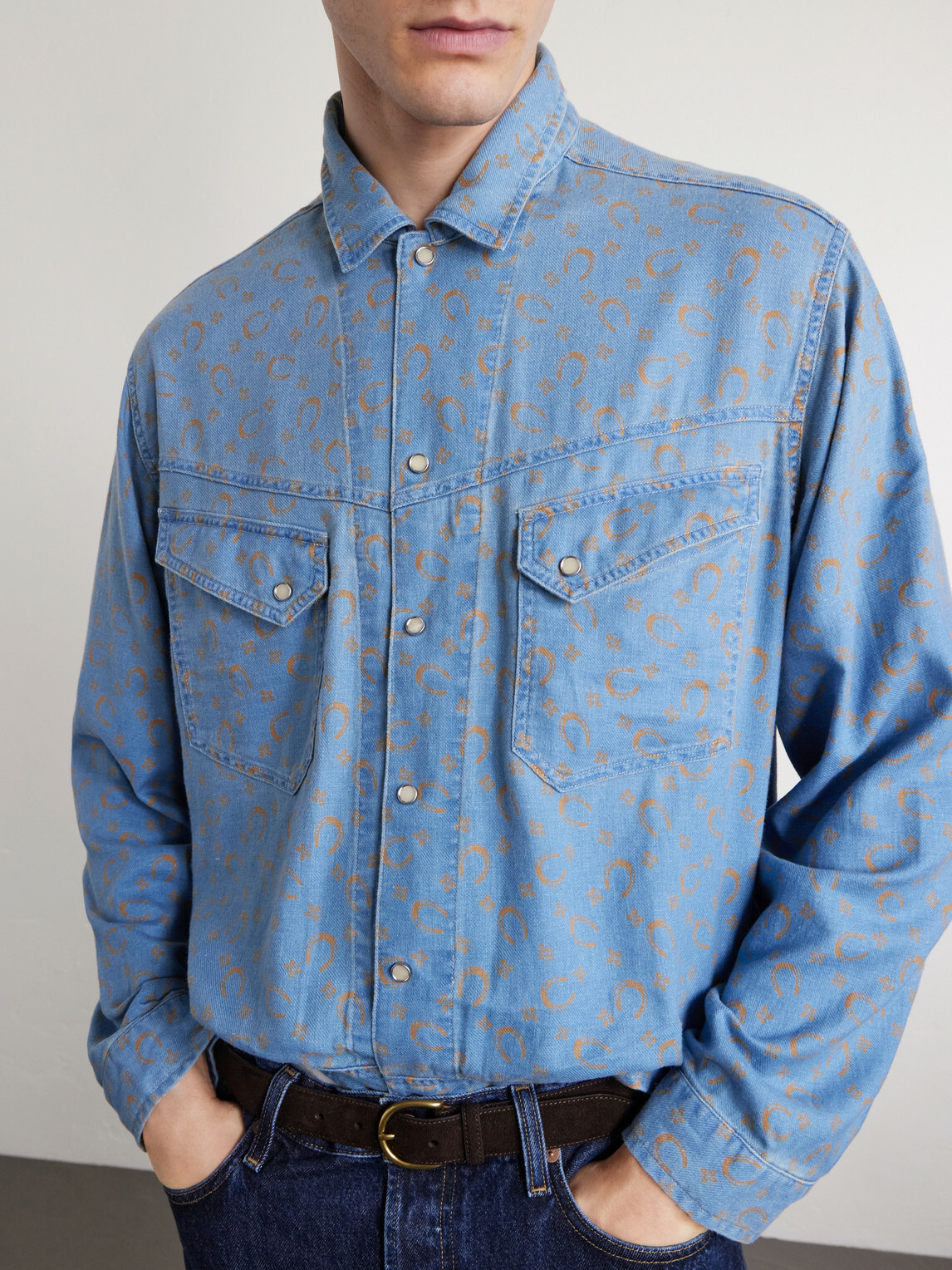 RRL - Printed Cotton and Linen-Blend Shirt - Blue