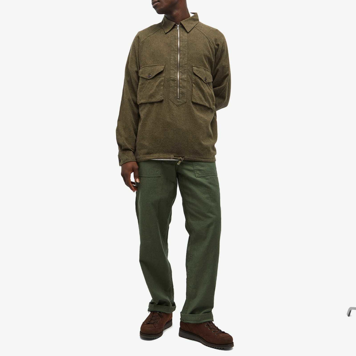Eastlogue Men's Scout Cord Half Zip Shirt in Khaki Flannel