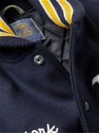 Golden Bear - New York Appliquéd Wool-Blend and Leather Varsity Jacket - Blue
