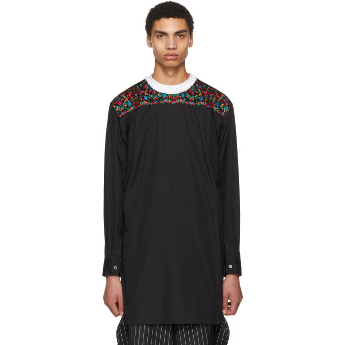 Photo: Comme des Garçons Homme Plus Black Embroidered Flower Long Shirt 