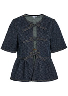 Ganni Tweed-effect Peplum Denim Blouse