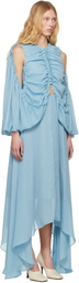 Rokh Blue Shirred Poncho Vest Midi Dress