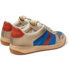 Gucci - Virtus Distressed Leather and Webbing Sneakers - Blue