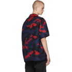 Valentino Navy and Red Silk Camo Shirt