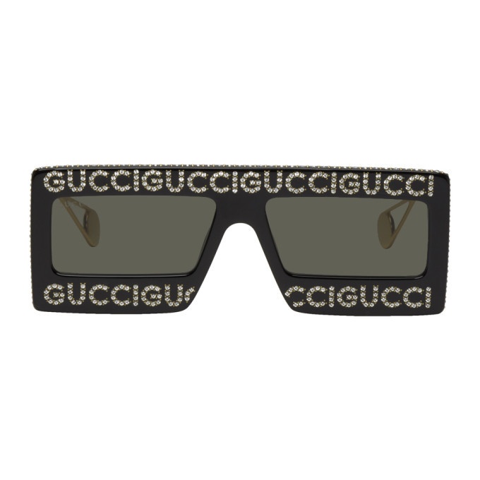 Photo: Gucci Black Crystal Mask-Frame Sunglasses