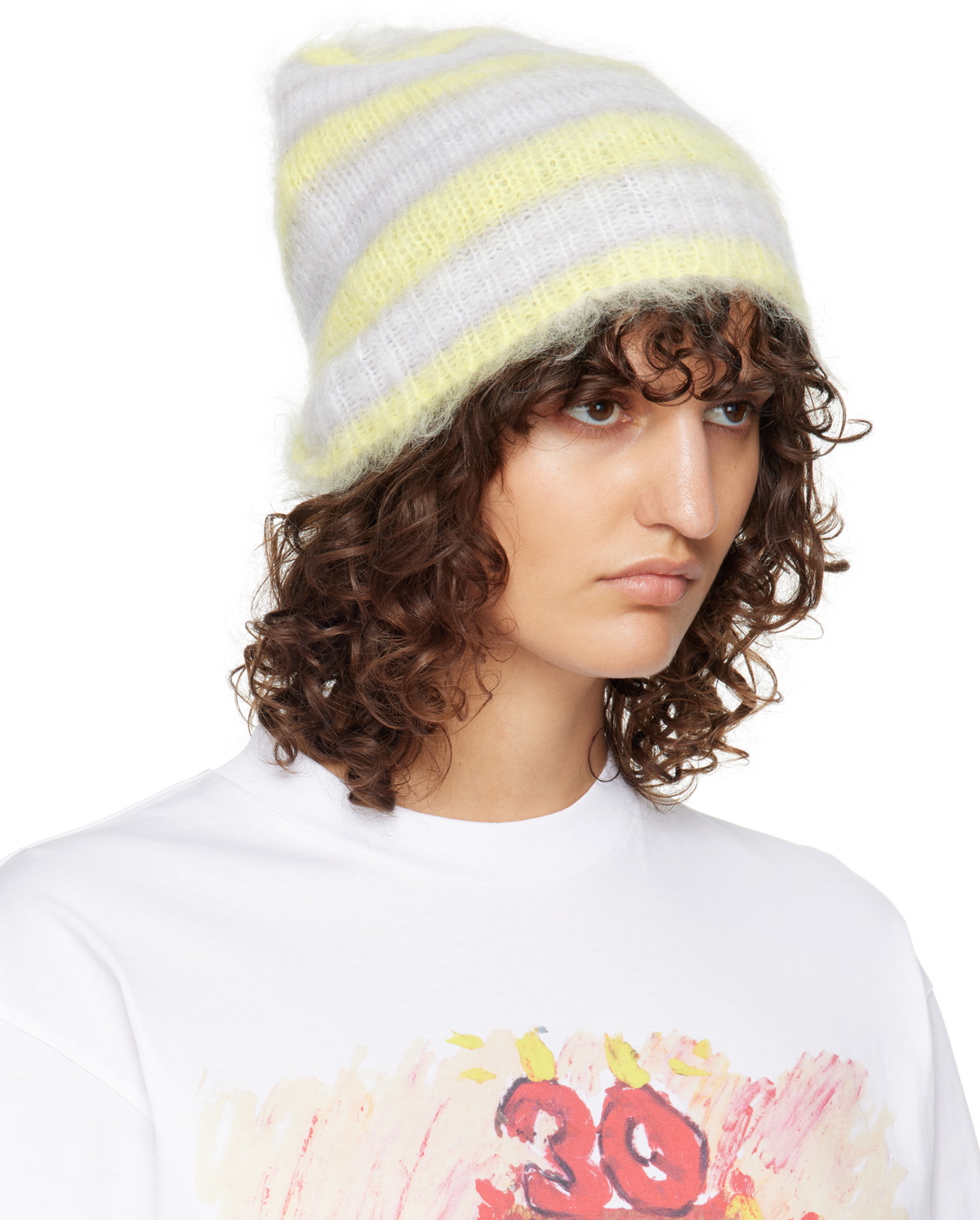 Marni White & Yellow Striped Mohair Beanie