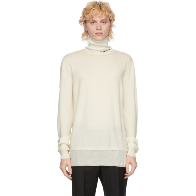 Photo: Balmain Off-White Wool Logo Turtleneck