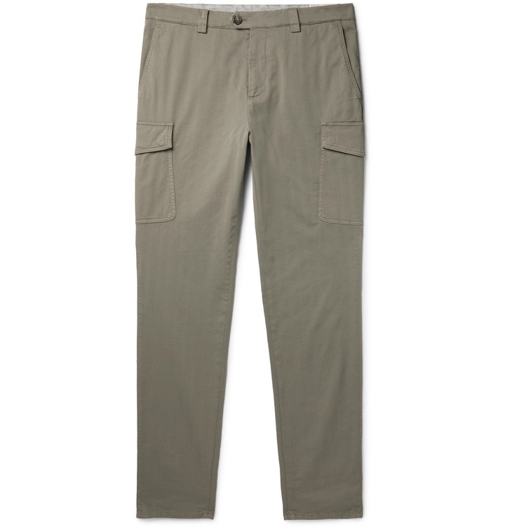 Photo: Brunello Cucinelli - Herringbone Cotton-Blend Cargo Trousers - Green