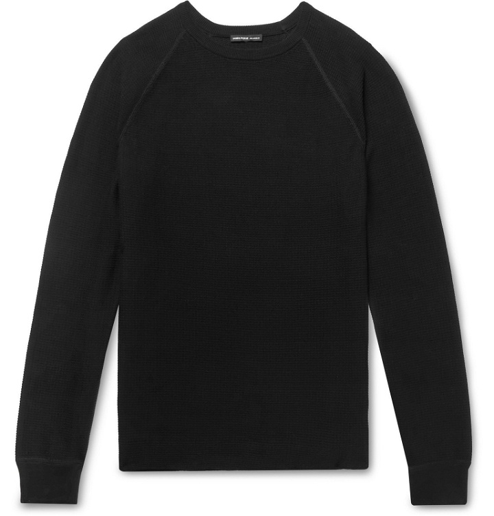 Photo: James Perse - Waffle-Knit Cotton Sweatshirt - Black