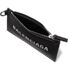 Balenciaga - Logo-Print Full-Grain Leather Cardholder with Lanyard - Black