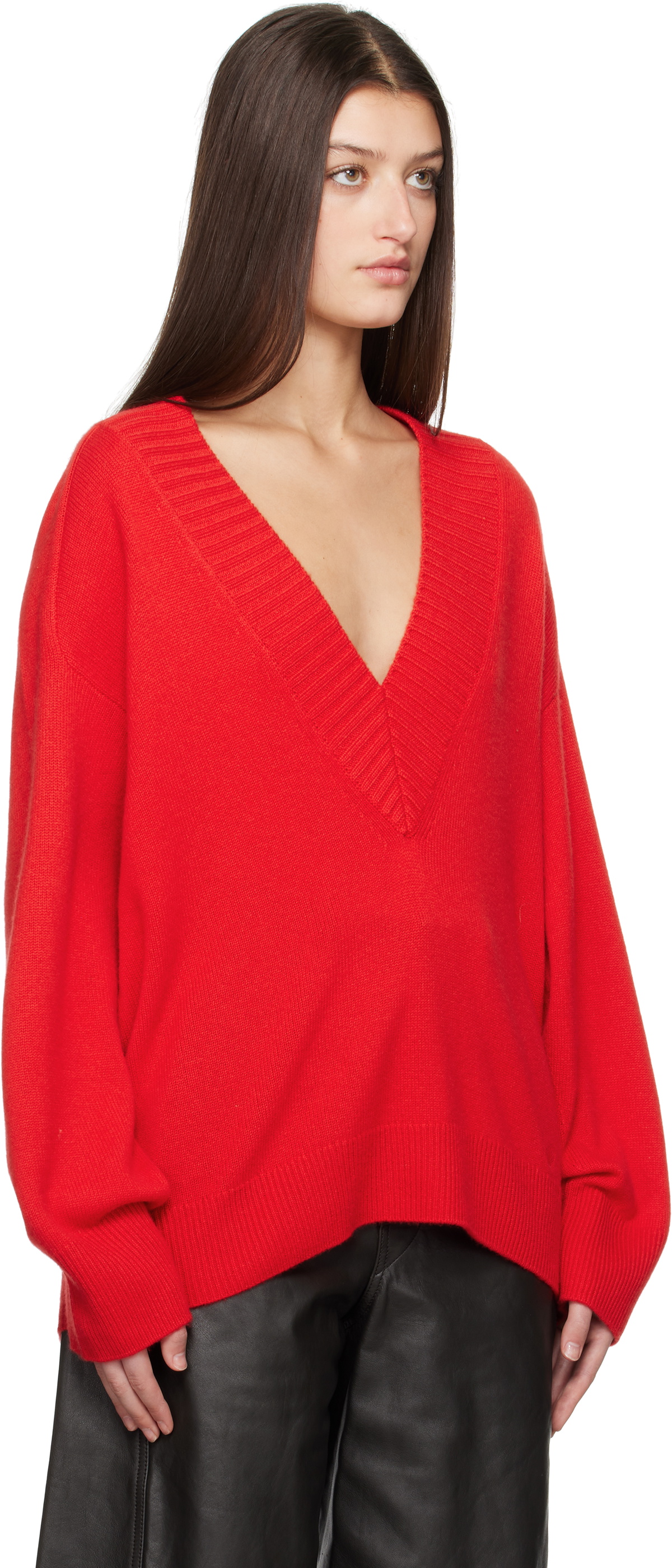 Loulou Studio Red Deep V Neck Sweater
