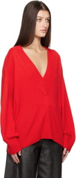 Loulou Studio Red Deep V Neck Sweater