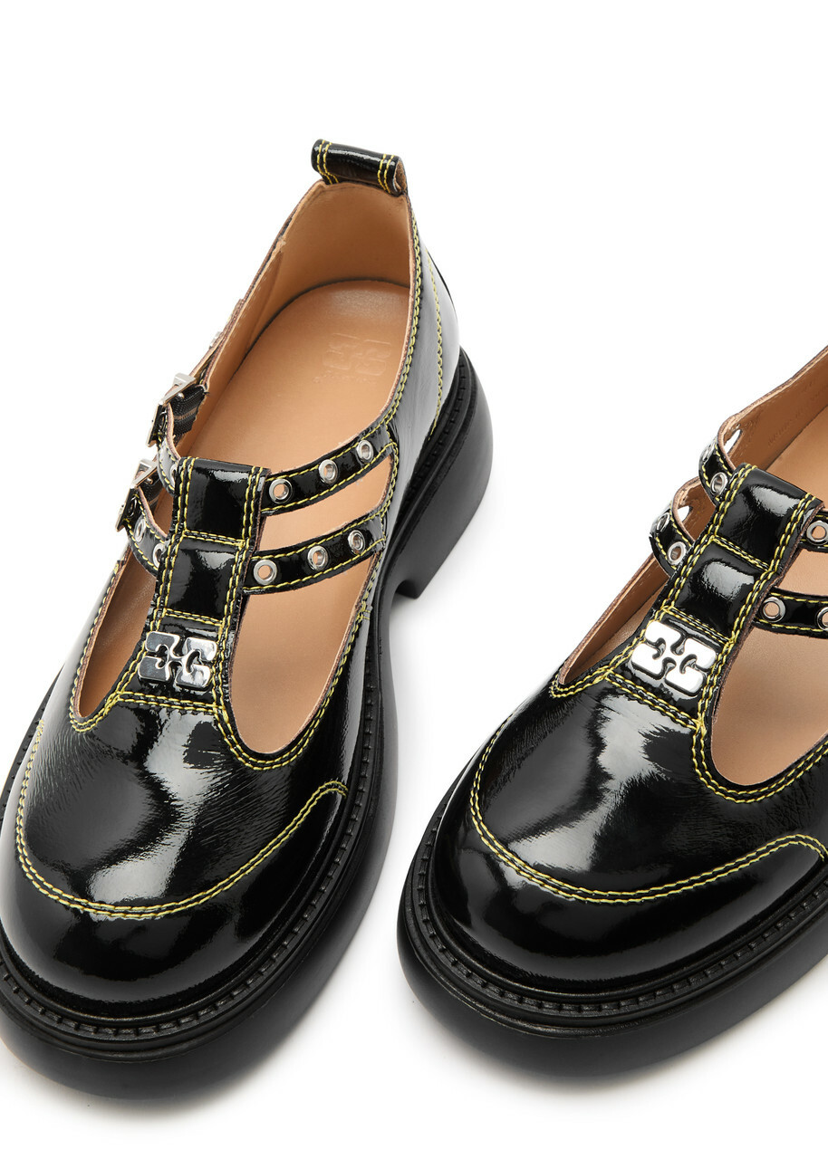 Ganni Mary Jane Patent Leather Shoes Black