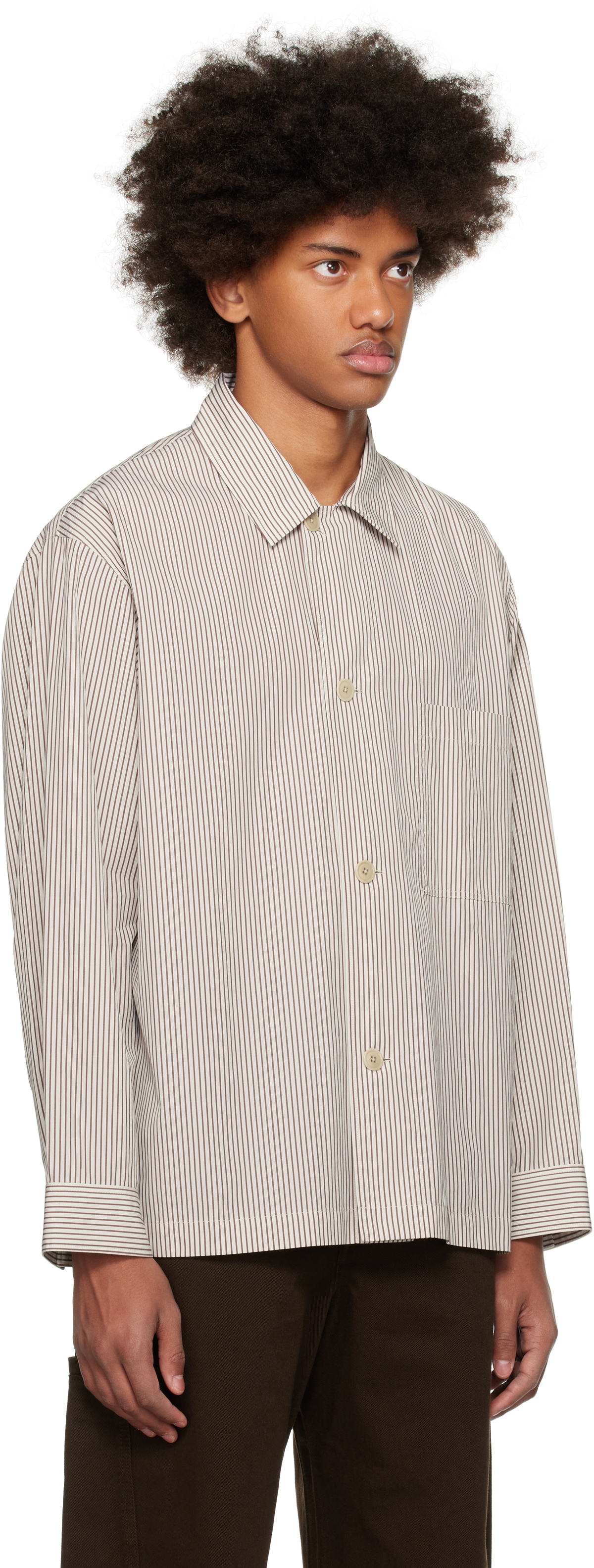 LEMAIRE White & Taupe Striped Pyjama Shirt Lemaire