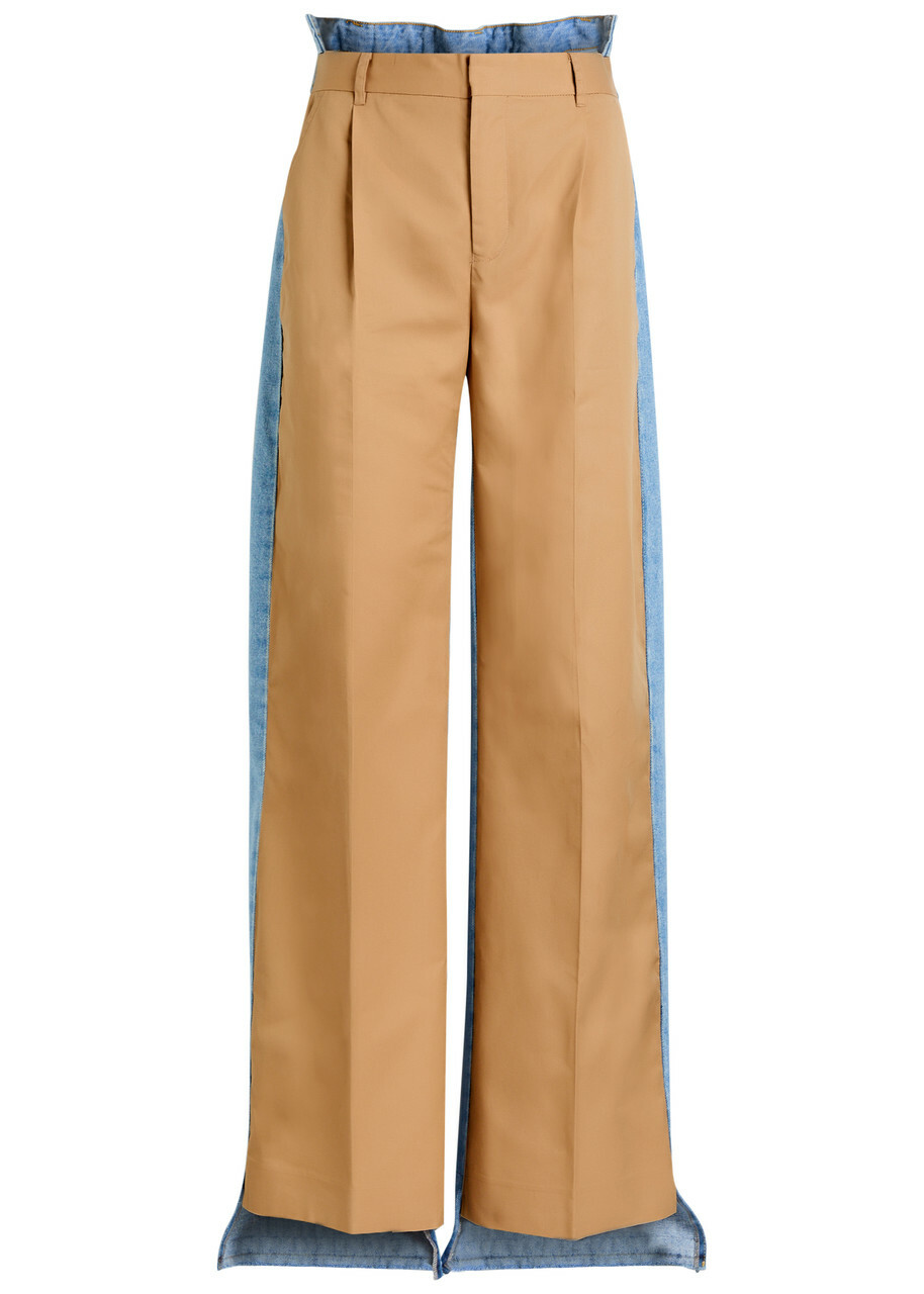 Bettter Panelled Straight-leg Cotton and Denim Trousers Camel