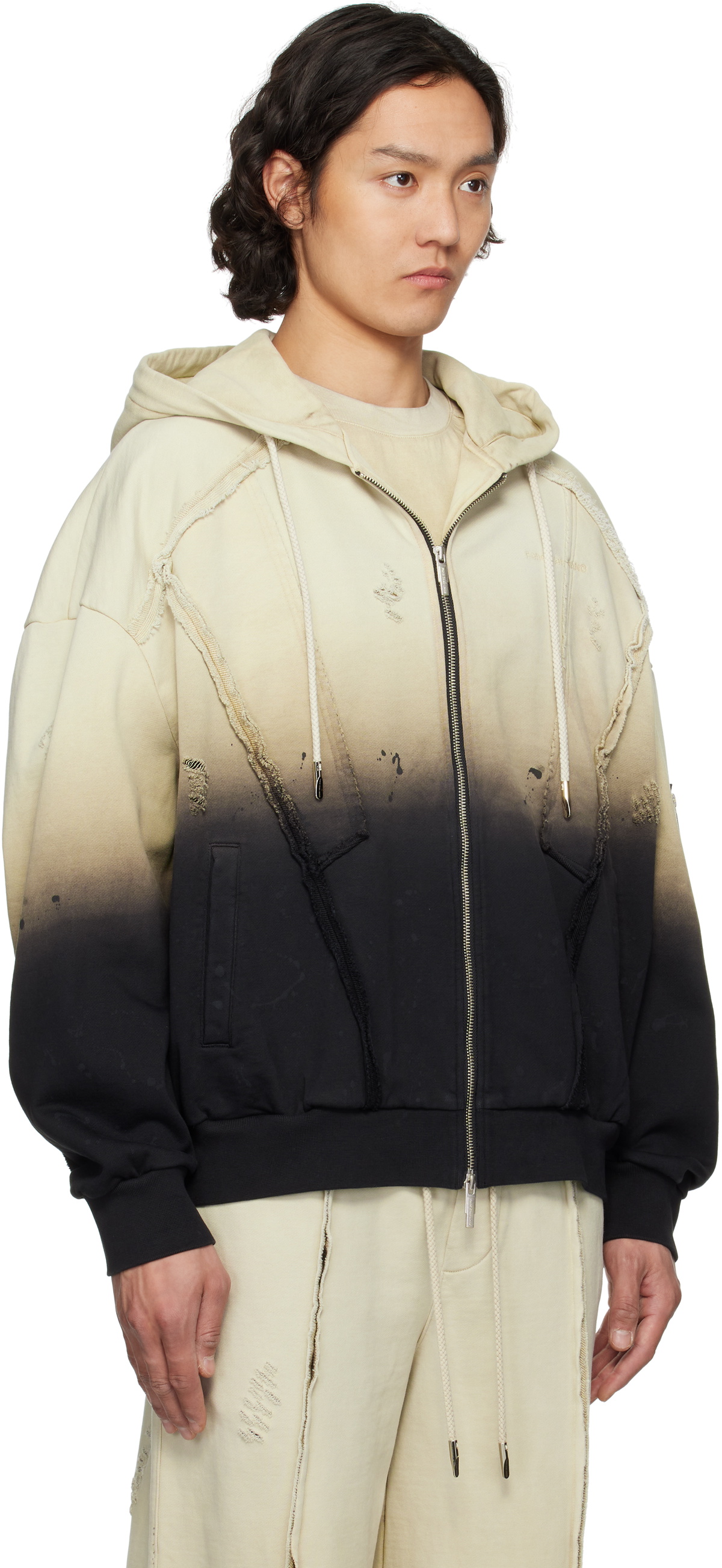 Feng Chen Wang Beige & Black Deconstructed Gradient Hoodie