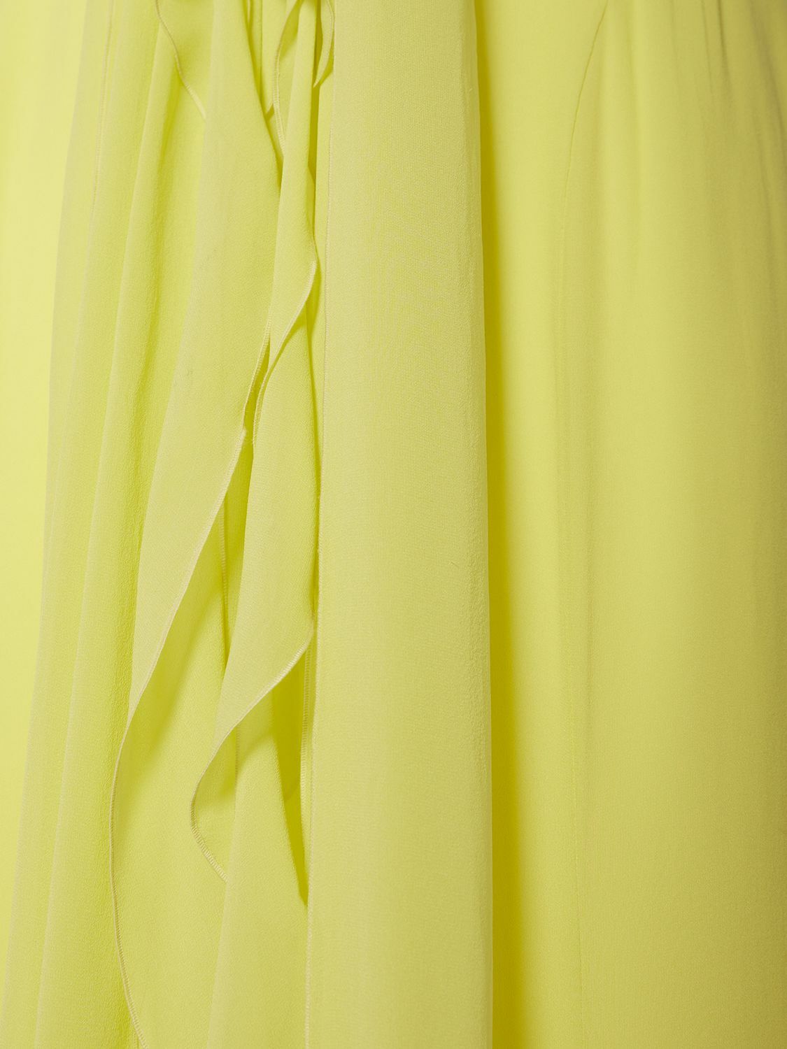 BLUMARINE - Ruffled Silk Long Dress W/rose Blumarine