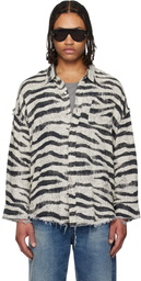 R13 Black & White Shredded Seam Drop Neck Shirt