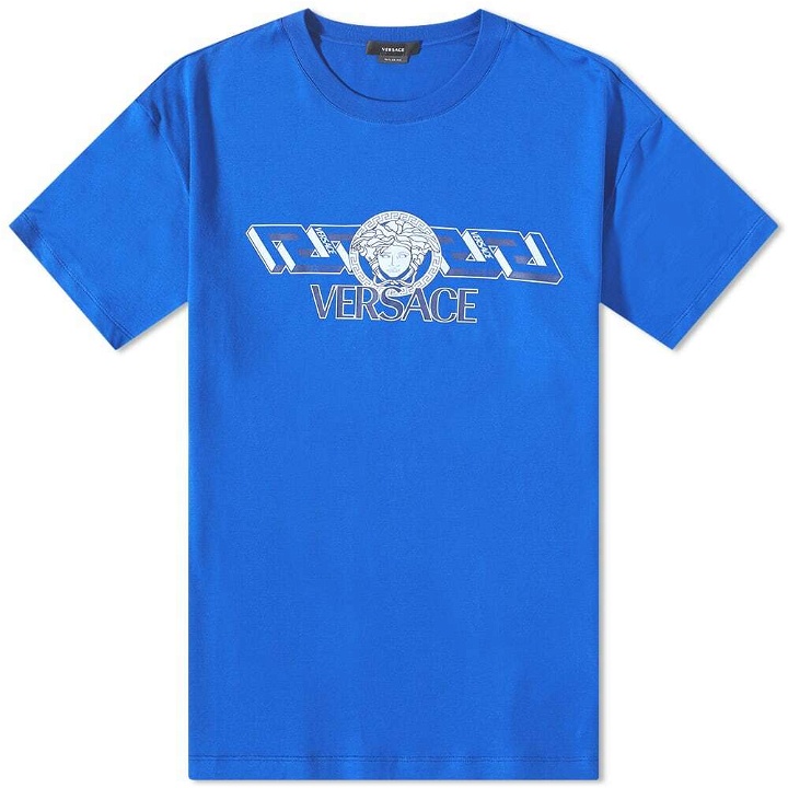 Photo: Versace Men's Greek Band Logo T-Shirt in Blue/White