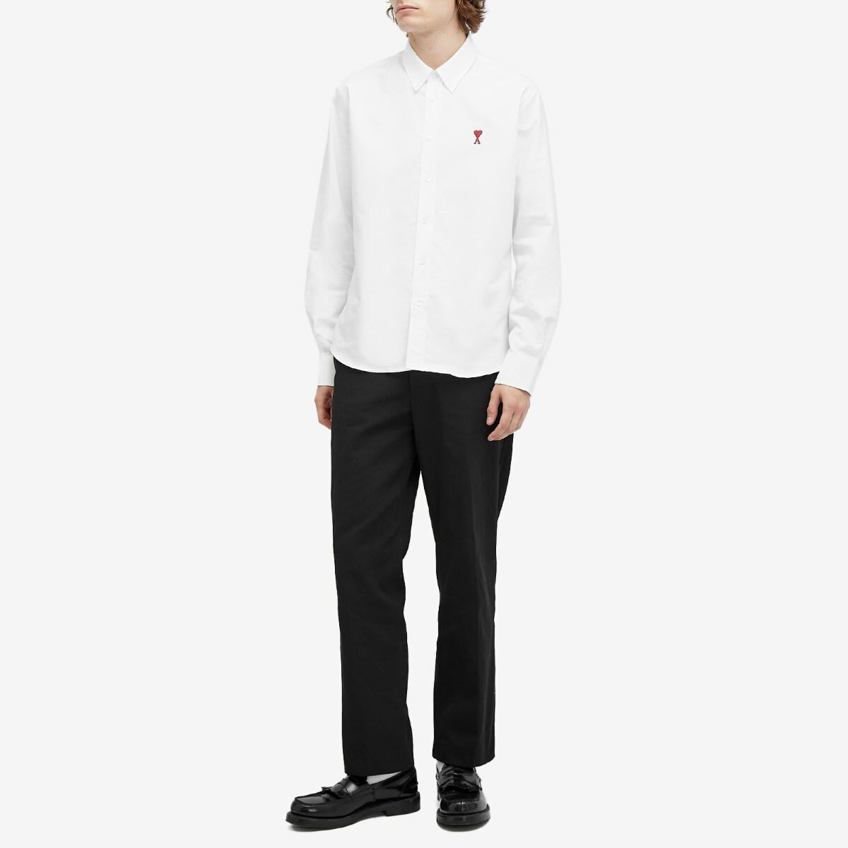 AMI Paris Men's Heart Button Down Oxford Shirt in Natural White
