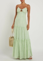 Alice + Olivia Nicky Embroidered Tiered Chiffon Maxi Dress Light Green