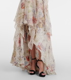 McQueen Floral asymmetric silk chiffon gown