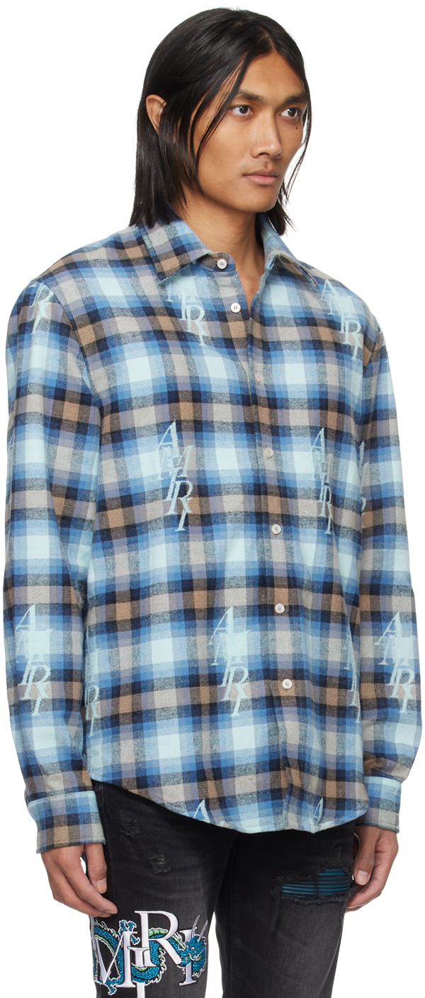 AMIRI Blue Staggered Plaid Shirt