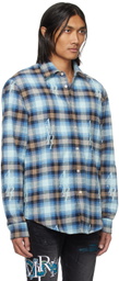 AMIRI Blue Staggered Plaid Shirt