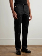 Versace - Straight-Leg Embellished Cotton-Gabardine Trousers - Black