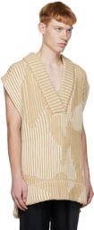 Feng Chen Wang Khaki Jacquard Oversized V-Neck