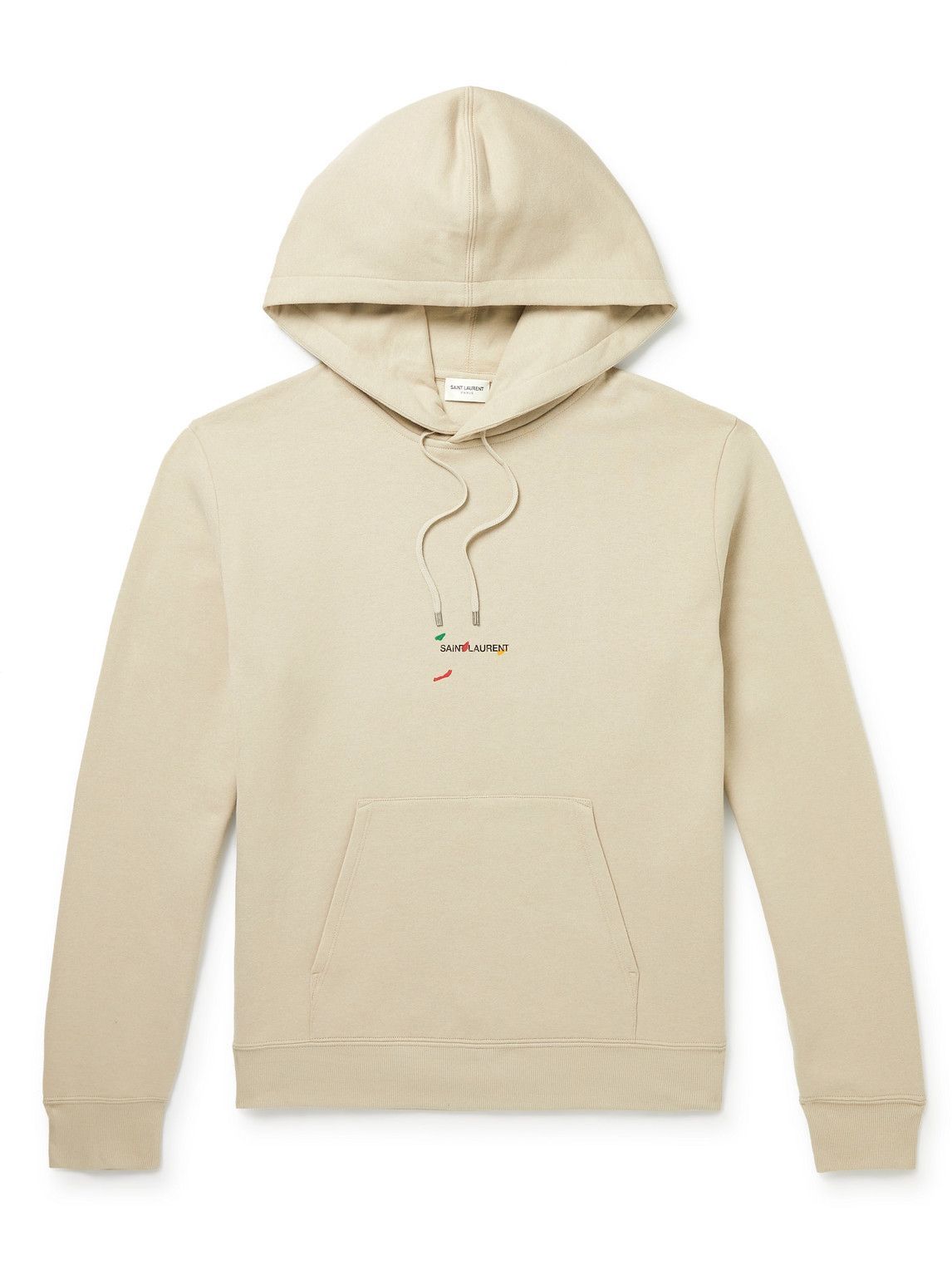 SAINT LAURENT Logo Print Cotton Jersey Hoodie Neutrals Saint