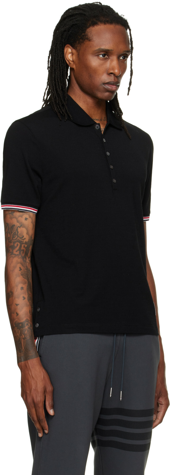 Thom Browne Black Short Sleeve Rib Cuff Polo