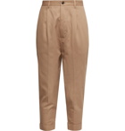 AMI PARIS - Tapered Cropped Pleated Cotton-Twill Trousers - Neutrals