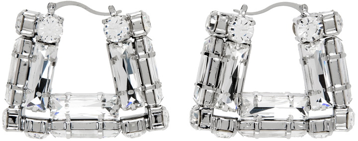 Photo: AREA Silver Crystal Baguette Square Hoop Earrings